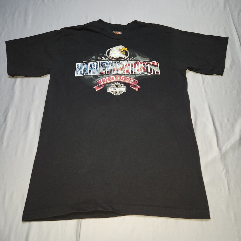 Harley Davidson T Shirt Mens L Black Freedom Eagle Quantico Virginia 2002 USA